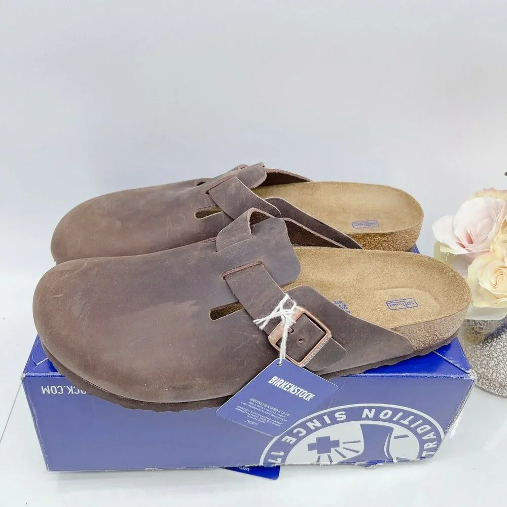 Birkenstock Soft Footbed Boston Clog Oiled Leather Habana EU 45 Mens US 12- 12.5 - Picture 5 of 12